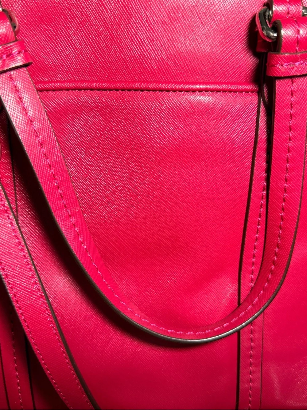 Coach Hot Pink Saffiano Leather Dome Satchel with Yellow Tag